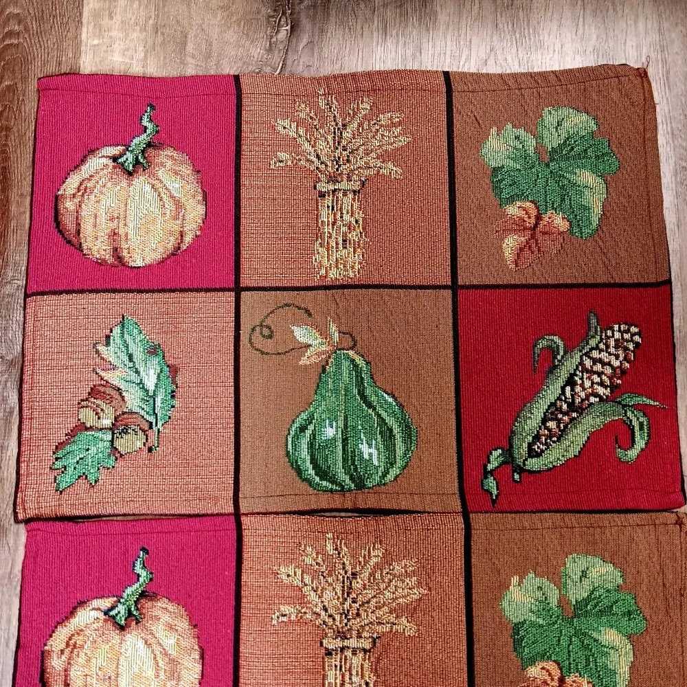 Colorful Fabric Tapestry Placemats Set 2 Fall Harvest Thanksgiving Dinner Linens